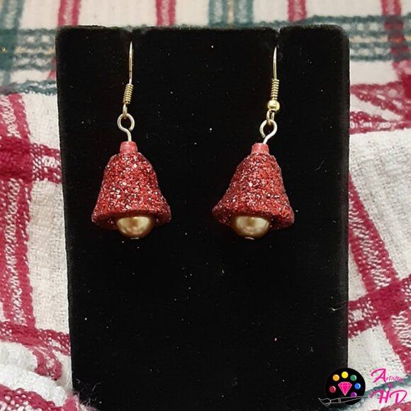 Festive Elegance: Red & Gold Christmas Bell Handmade Necklace and Earrings Set - Picture 3 of 4